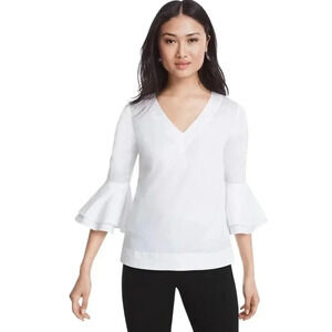 White House Black Market The Carmen White Bell Sleeve Poplin Top Size 6